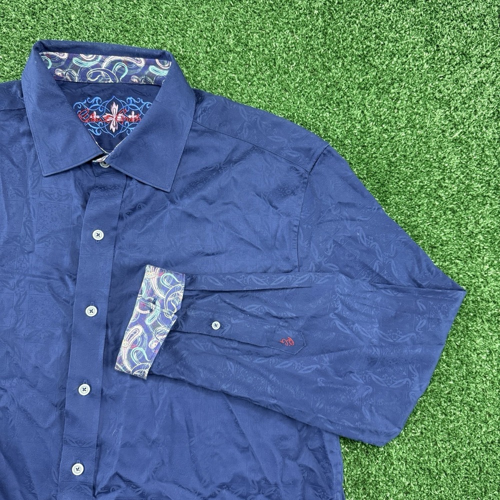Robert Graham Men's Long Sleeve Button Shirt Size XL Blue Embroidered
